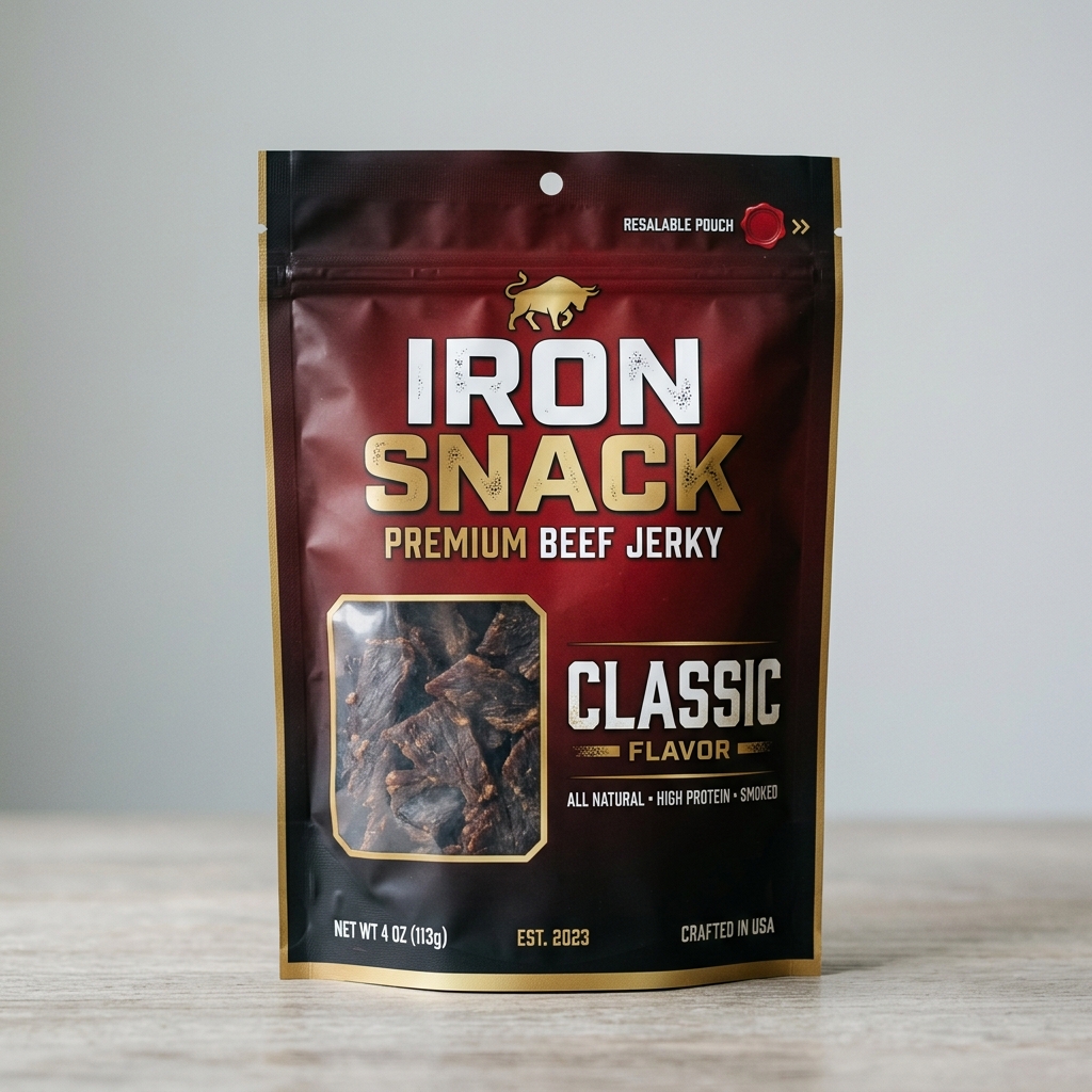 FEED THE IRON. Classic Air-Cured Biltong bag with bold packaging.